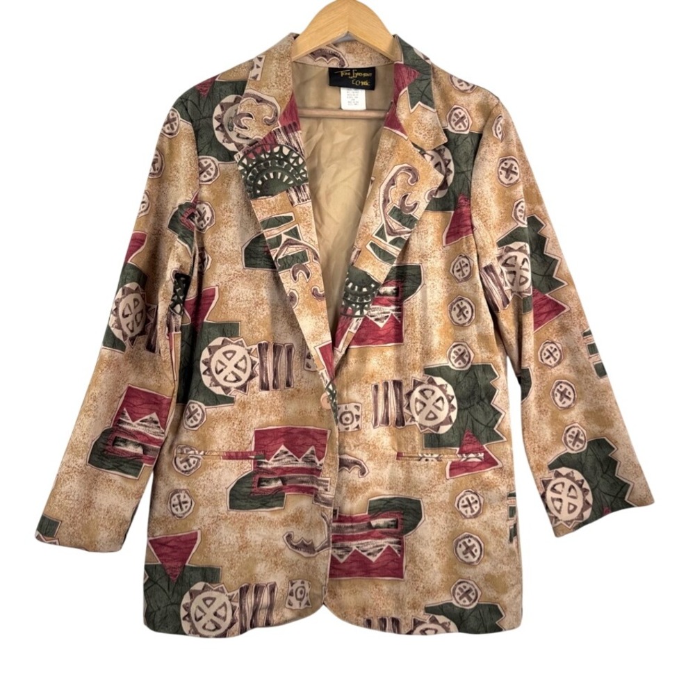 VTG Toni Garment for CC Magic Blazer sz S Tan Geometric artsy Tribal